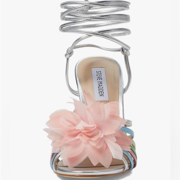 STEVE MADDEN NWT Jolisa Metallic Flower Ankle Wrap Dress Sandals - Picture 4 of 11